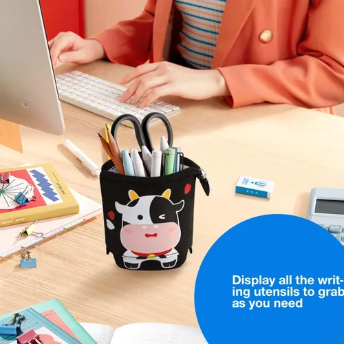Miniatura 6 de Lindo estuche de pie de lápices para niños, estuche de lápices desplegable, bolsa de maquillaje, regalo de Navidad, estuche de lápices de lona