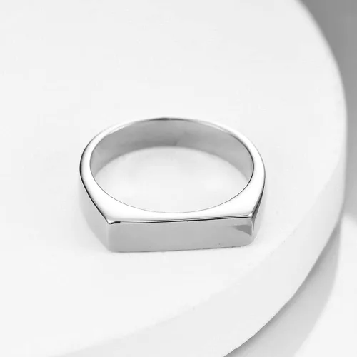 Miniatura 6 de MYNENEY Anillo de compromiso de boda liso clásico con forma cuadrada de acero inoxidable