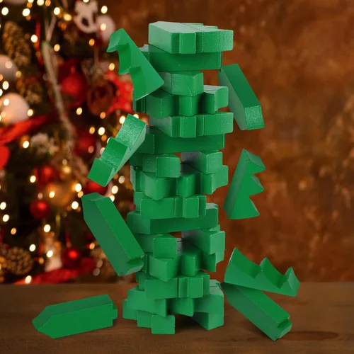 Miniatura 7 de Funwares Árbol de Navidad Apilable, Juego de Apilamiento de Bloques de Madera, Torre Tambaleante, Diversión Familiar y de Fiesta, Niños y Adultos