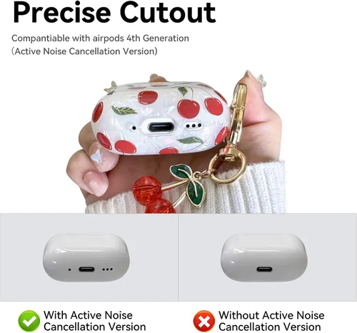 Miniatura 5 de Funda compatible con AirPods 4, bonita funda estética para AirPod 4 con llavero, funda protectora de TPU suave a prueba de golpes para mujeres