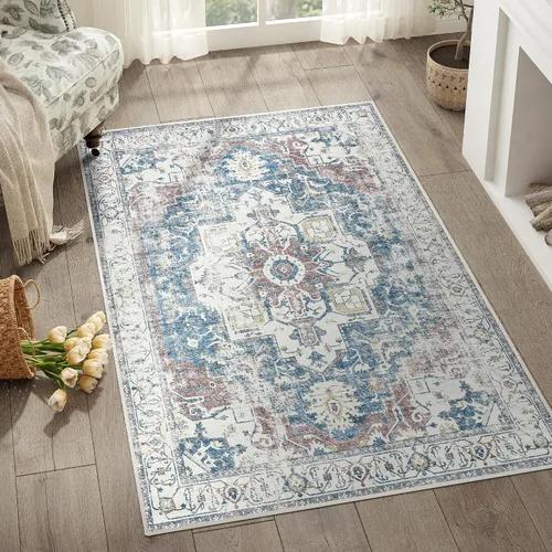 Miniatura 109 de jinchan Alfombra de Área 2x3 pies Alfombra Vintage de Entrada Lavable Bohemia Tapete Interior para Puerta Medallón Floral Tapete Pequeño para Puerta