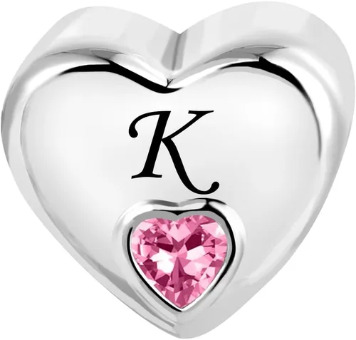 Miniatura 2 de KunBead Dijes de cuentas con letras iniciales de la A a la Z con forma de corazón rosa, compatibles con pulseras Pandora para mujer