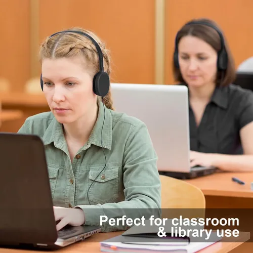 Miniatura 4 de Flutesan Paquete de 30 auriculares con cable, auriculares ajustables en la oreja con estéreo, auriculares para escuelas, laptop, viajes, avión, Negro