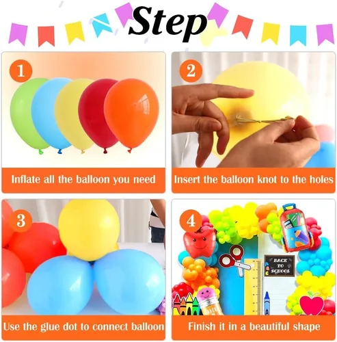 Miniatura 3 de Kit de arco de guirnalda de globos de regreso a clases, bolsa de lápices de autobús escolar, globo de aluminio con globos arcoíris para el primer
