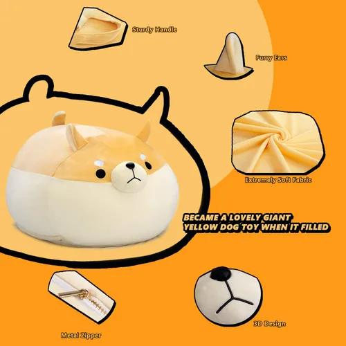 Miniatura 3 de Funda de puf de almacenamiento de animales de peluche para niños, silla de puf de perro amarillo Shiba Inu para niñas, organizador de juguetes