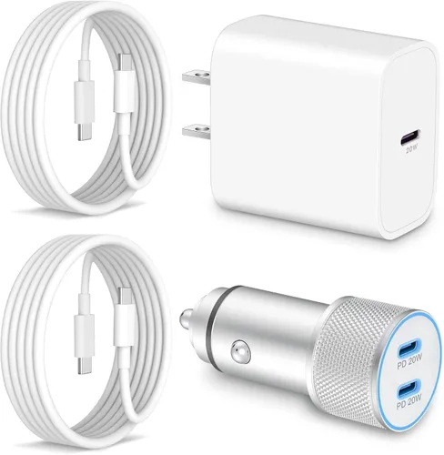 Cargador de coche para iPhone 17/17 Pro Max de carga rápida, adaptador de cargador USB C de doble puerto de 40 W + bloque de carga tipo C + cable
