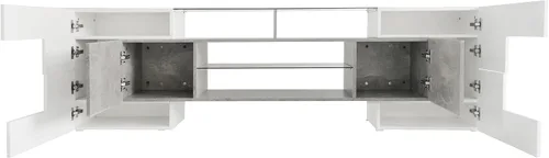 Miniatura 5 de P PURLOVE Moderno soporte de TV con almacenamiento, centro de entretenimiento con 2 estantes de vidrio iluminados, mesa consola de TV de hasta 80