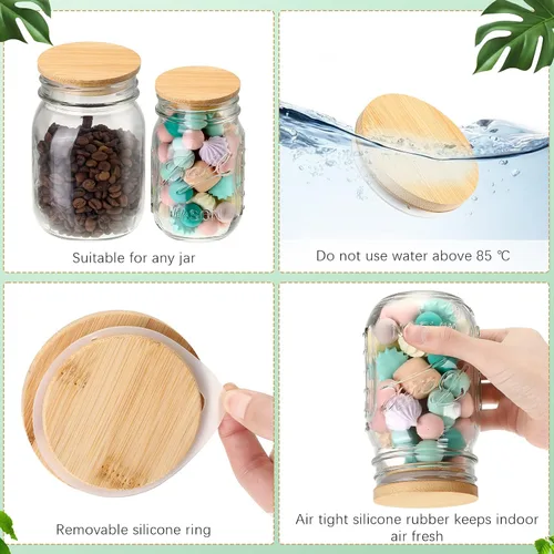 Miniatura 3 de 40 tapas de bambú para frascos de conservas, 20 tapas para tarros de conservas, boca regular, 20 piezas de boca ancha, reutilizables, de madera
