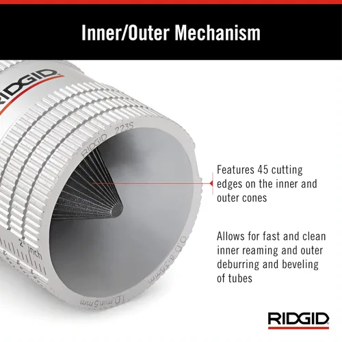Miniatura 4 de RIDGID 29983, escariador interior/exterior de cobre y acero inoxidable modelo 223S de 1/4" a 1-1/4" para tubos y tuberías, pequeño