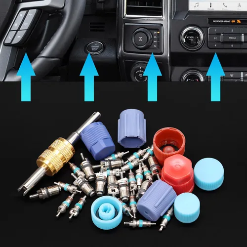 Miniatura 6 de TWTADE Kit de núcleo de válvula de aire acondicionado para automóvil, A/C R12 R134a, núcleos de vástago de válvula Schrader de refrigeración