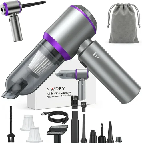 Miniatura 9 de NWDEY Aspiradora de coche de alta potencia 20000Pa - Mini aspiradora de mano inalámbrica y plumero de aire para coche y escritorio, hogar, oficina