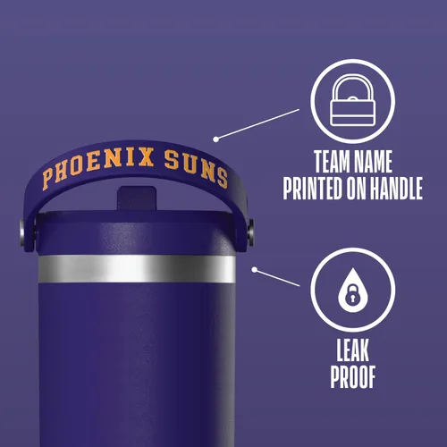 Miniatura 5 de Hydrapeak x NBA Vaso Nomad con Licencia Oficial de Phoenix Suns de 32 oz con Asa y Tapa con Popote, Botella de Agua de Acero Inoxidable a Prueba