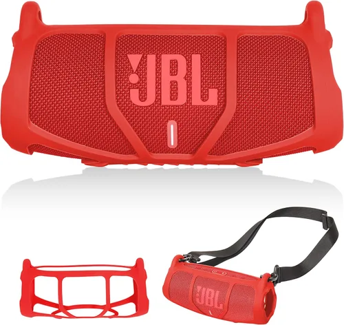 GETGEAR Funda de silicona para JBL Charge 5, altavoz Bluetooth portátil, diseño destacado con más protección, mejor combinación en forma y color Rojo