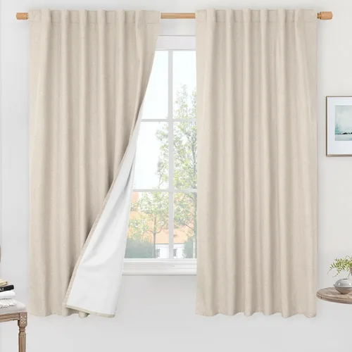 Miniatura 37 de LAMIT Cortinas de lino natural 100 % opacas para ventana, para dormitorio, 45 pulgadas, cortinas térmicas con textura de lino estilo granja