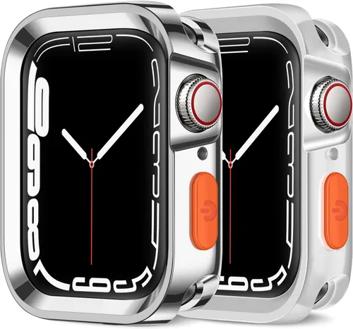 Miniatura 13 de Amizee Paquete de 2 fundas resistentes compatibles con Apple Watch Series 9/8/7 de 1.772 pulgadas, SE 3/2/1 Series 6/5/4 de 1.732 pulgadas, TPU