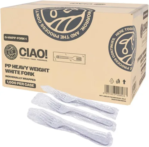 Miniatura 13 de CIAO! Tenedor Negro de 7.3 Pulgadas de Polipropileno de Peso Pesado Envuelto Individualmente (Caja de 1,000)