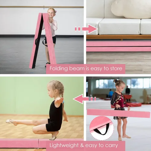Miniatura 5 de Giantex Haz de equilibrio de 7/8/9 pies, haz de gimnasia plegable con asas de transporte, base de goma antideslizante para niños, haz de gimnasia