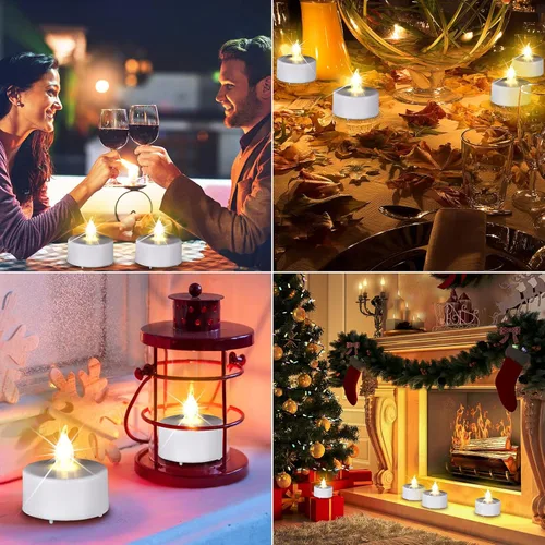 Miniatura 4 de Velas de té sin llama, funcionan con pilas, paquete de 50 velas votivas eléctricas LED parpadeantes de larga duración, 200 horas, realistas y Blanco