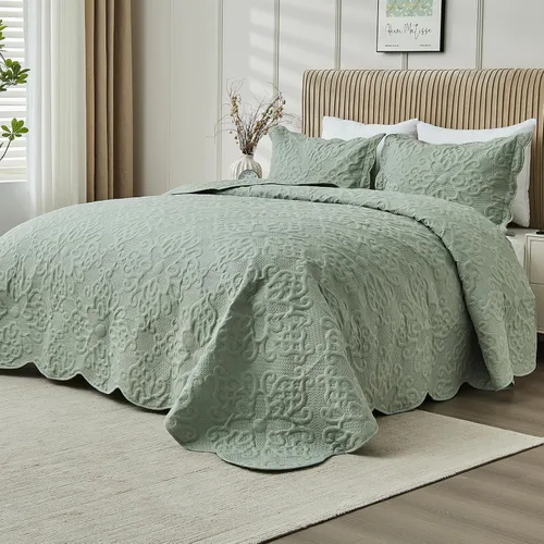 Miniatura 8 de Kingnex Juego de colcha tamaño King de 106 x 96 pulgadas, suave, ligera, acolchada, 3 piezas, 1 edredón y 2 fundas de almohada, color gris oscuro