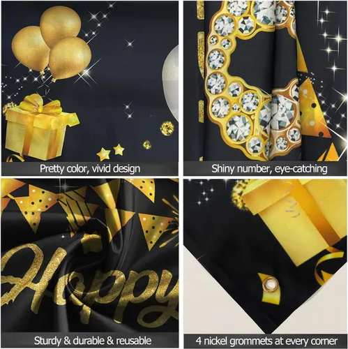 Miniatura 7 de Decoración de cumpleaños número 50 para puerta, decoración de feliz cumpleaños 50 negro y dorado para mujeres y hombres, decoración de póster