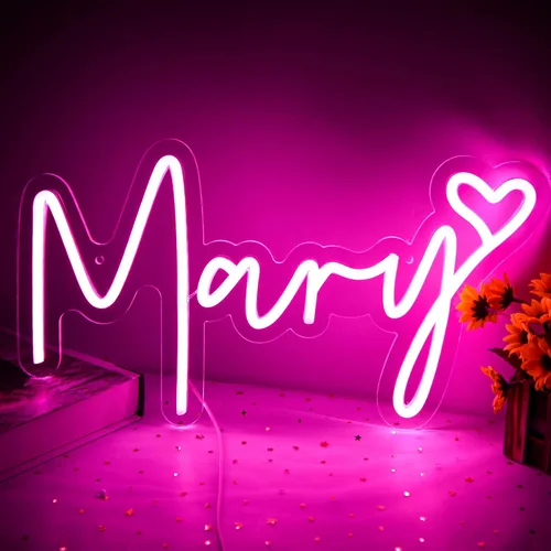 Miniatura 8 de Letrero de neón grande con el nombre Mary para decoración de pared, luz de neón LED con el nombre Mary para dormitorio de niños, decoración