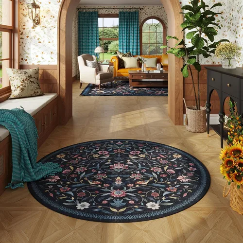 Miniatura 27 de Alfombra de entrada vintage con medallón floral de 2 x 3 pulgadas, lavable a máquina, alfombra de entrada de pelo bajo, suave, pequeña, alfombra