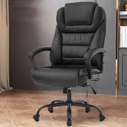 Silla de oficina grande y alta, 500 libras, silla de escritorio ejecutiva resistente con asiento extra ancho, silla ergonómica de cuero sintético