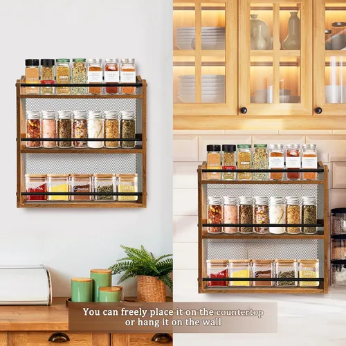 Miniatura 3 de Klxuyuo Soporte de pared para tarros de especias y condimentos, 3 niveles grande para colgar en la pared, organizador de especias para armario