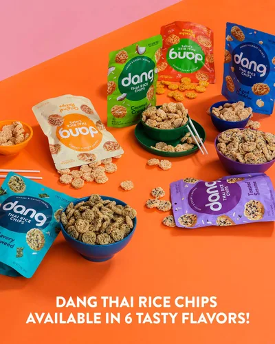 Miniatura 7 de Dang Chips de arroz tailandés Coconut Crunch Paquete de 12 Crujientes de arroz veganos, sin gluten, sin OMG, aperitivos saludables hechos