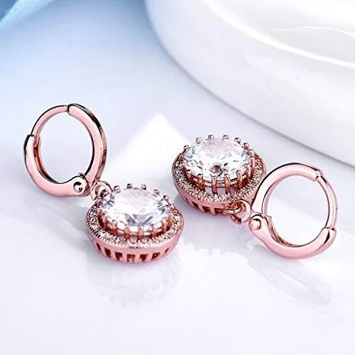 Miniatura 3 de GULICX Aretes colgantes argolla de oro rosa circón galvanizado estilo retro para mujer