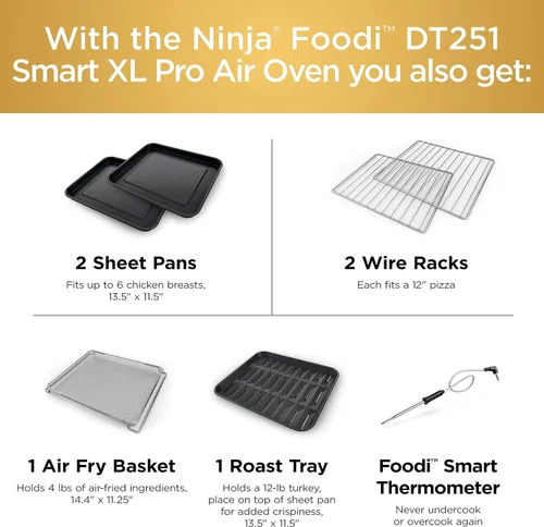 Miniatura 10 de Ninja DT251 Foodi 10 en 1 Smart XL - Horno de freír de aire, hornear, asar, tostar, asar, tostadora digital, termómetro, convección envolvente