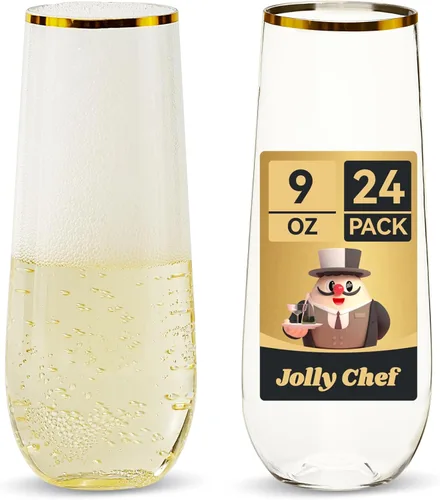Miniatura 9 de JOLLY CHEF Paquete de 48 copas de champán de plástico sin tallo de 9 onzas, vasos de plástico transparente sin tallo, vasos desechables irrompibles