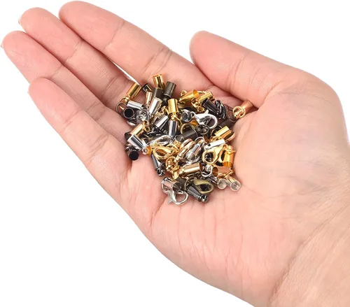 Miniatura 4 de uxcell 30 juegos de tapas de cuero de 0.157 in con cierres de pinza de langosta, terminadores de barril para hacer pulseras de cuero, 6 colores en 1