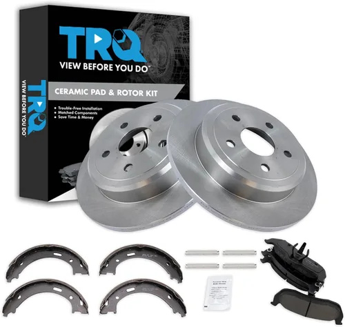 Miniatura 154 de TRQ Kit de pastillas de freno y rotor Posi trasero premium con zapatas de estacionamiento para camión GM SUV
