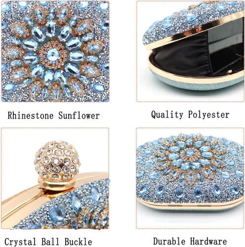 Miniatura 5 de Bolsos de mano de noche con diamantes de imitación para mujer, bolso de mano de boda, bolso de fiesta de novia, diamantes de graduación, bolsos