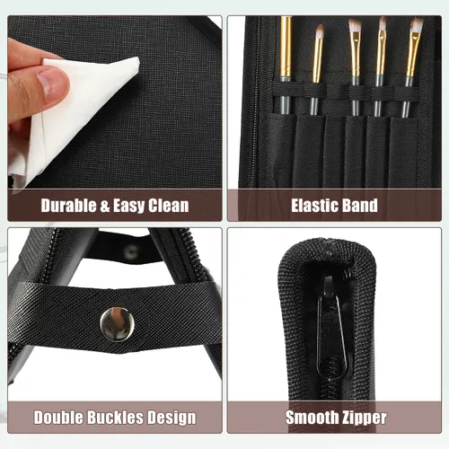 Miniatura 4 de VOCOSTE Soporte plegable para brochas de maquillaje, 29 bolsillos organizador de brochas de maquillaje, bolsa de viaje para brochas de maquillaje