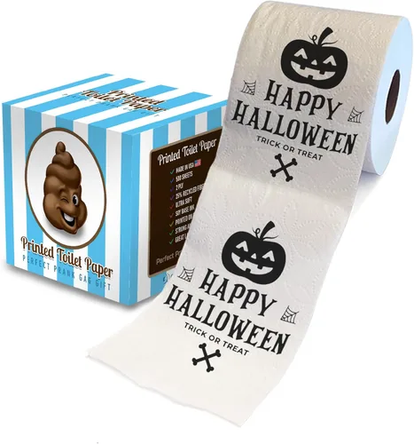 Miniatura 11 de Printed TP Papel higiénico impreso con texto en inglés "Beware of Devil" de Halloween, rollo de papel higiénico aterrador para sorpresa, broma, Rojo