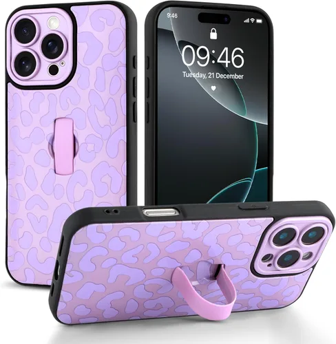 Miniatura 50 de Funda compatible con iPhone 17 Pro Max con correa de mano para los dedos, funda de teléfono con estampado de leopardo y guepardo para mujeres
