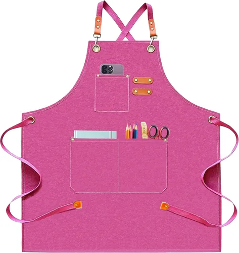 Miniatura 11 de Delantales de Lona de Trabajo para Hombres y Mujeres con 3 Bolsillos, Delantal de Alta Resistencia con Correa Cruzada para Cocina, Chef