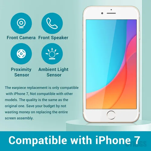 Miniatura 3 de Kit de reemplazo de altavoz de oído para iPhone 7 OEM con cámara frontal de 7 MP + módulo de auricular frontal con sensor de proximidad Micrófono