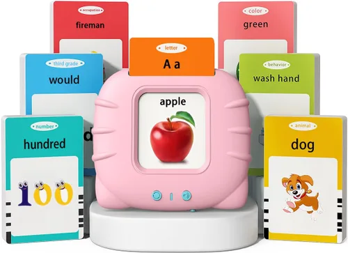 Miniatura 8 de Kidzdo Juguetes audibles bilingües en español e inglés con música, tarjetas flash parlantes bilingües para niños pequeños/principiantes, ABC, Rosa