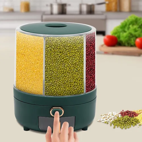 Miniatura 3 de Dispensador de cereales, Dispensador de grano giratorio de 360° de 6 rejillas, Dispensador de arroz transparente sellado 6 en 1, Contenedor de verde