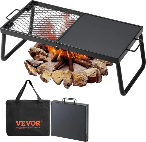 Miniatura 12 de VEVOR Parrilla giratoria para fogata, parrilla para hoyo de fuego con rejilla sobre hoyos de fuego, rejillas de parrilla de acero resistentes