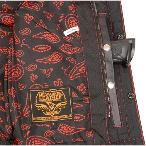 Miniatura 6 de Milwaukee Leather MLM3526 Men's Black 'Paisley' Accented Red Stitching Leather Vest – w/Armhole Trim Open Collar Design