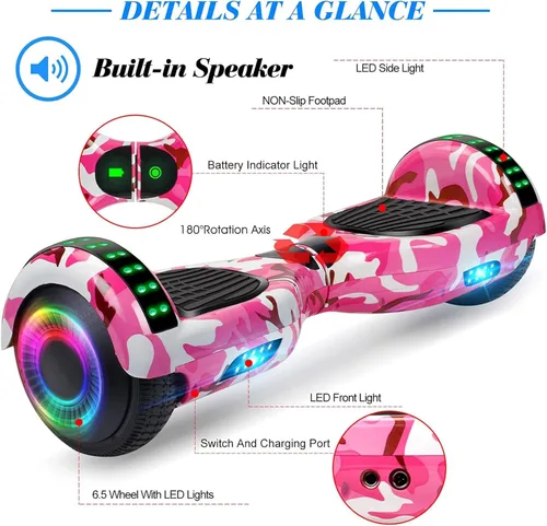 Miniatura 5 de FLYING-ANT Hoverboard de 6.5" de dos ruedas con asiento de autoequilibrio, scooter eléctrico con ruedas de luz LED Flash A01-rosa