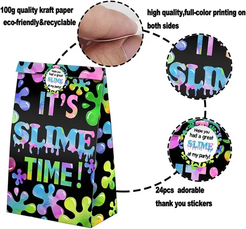 Miniatura 5 de 24 bolsas de golosinas de slime, bolsas de dulces con calcomanías, bolsas de regalo de limo con temática de limo para fiestas de cumpleaños