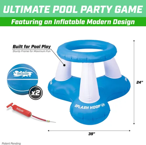 Miniatura 4 de GoSports Splash Hoop Air, juego de baloncesto inflable para piscina, incluye aro flotante, 2 pelotas de baloncesto de agua y bomba de bolas