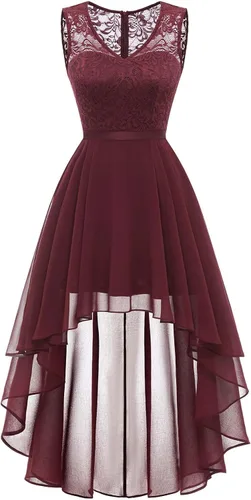 Bridesmay Vestido de fiesta de cóctel con cuello en V y encaje floral para mujer, vestido formal de fiesta de graduación, boda, dama de honor,
