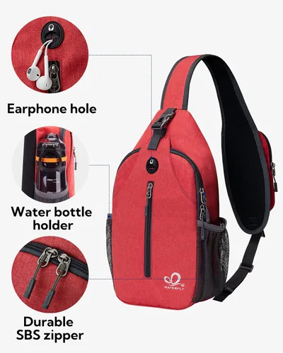 Miniatura 84 de WATERFLY Bolsa pequeña de senderismo: mochila cruzada para el pecho, mochila para hombres y mujeres con correa de hombro agradable a la piel