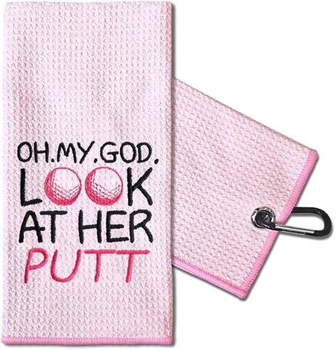 Miniatura 17 de TOUNER Just A Girl Who Loves Golf Toalla bordada para bolsas de golf con clip, divertidos regalos de golfista rosa para tía, novia, hermana, rosa081